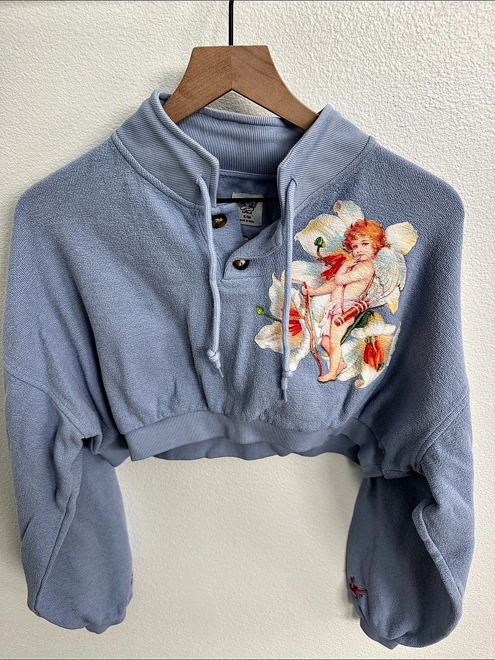 BOYSLIE Embroidered Cropped Hoodie in Blue Womens Small/Medium Like New Small